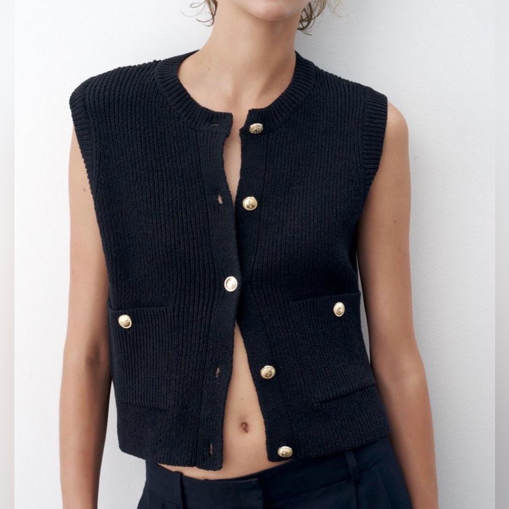 Zara Navy Ribbed Women's Sweater Vest size medium